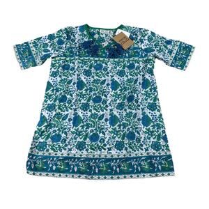 SZ BLOCKPRINTS Crewcuts Blue Green Floral Tunic Dress Girl's Size Small NWT